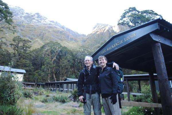 Bruce Richards with daughter Kiri Richards at Ultimate Hikes Mackenzie Lodge on the Routeburn Track